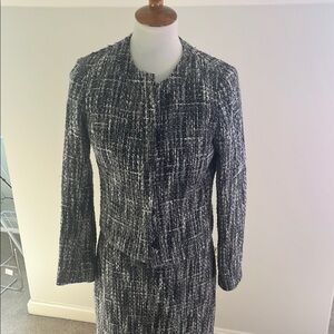 Brooks Brothers Black and White Tweed Blazer with Zipper Closure